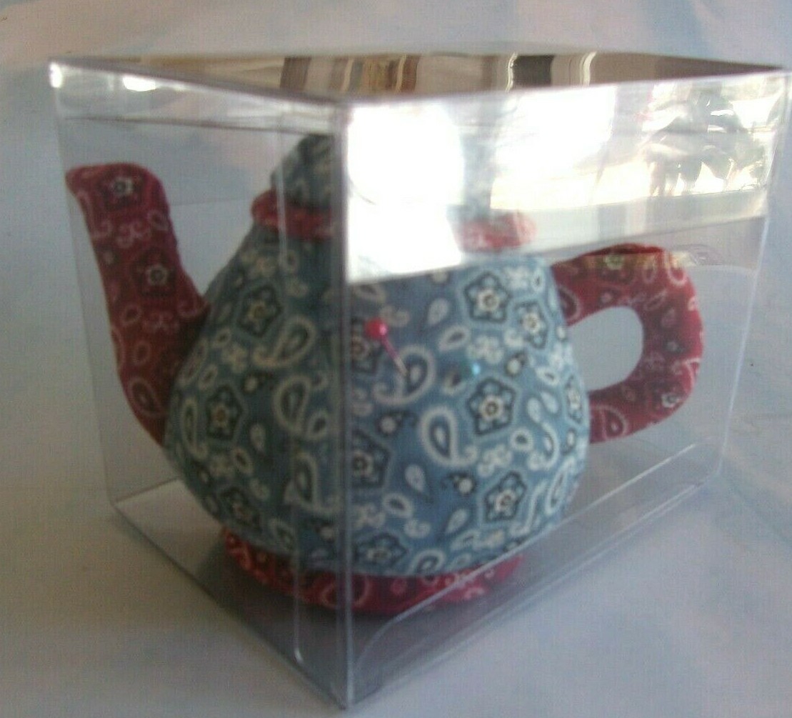 Dritz Collectible Tea Pot Pin Cushion PAISLEY RED & BLUE DESIGN NIP