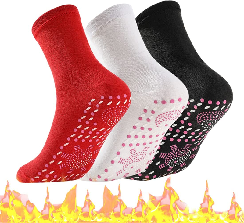 3 Pair Tourmaline Acupressure Self-Heating Slimming Health Socks, Foot Massage