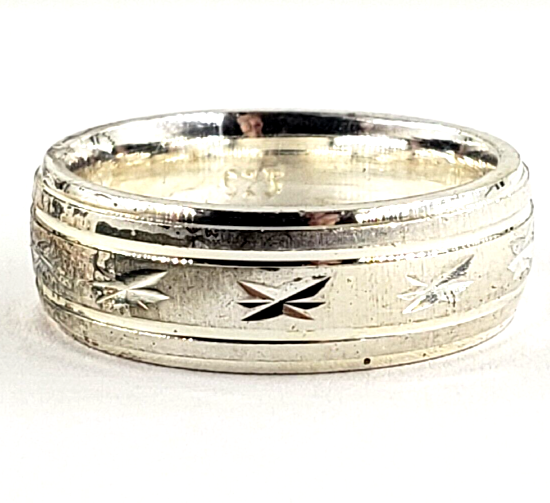 Vintage Sterling Silver Ring Size 6 Womens Mens 6.5MM Etched