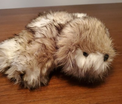 POTTERY BARN Plush Laying Teddy BEAR Shaggy Mixed Fur Black/Brown