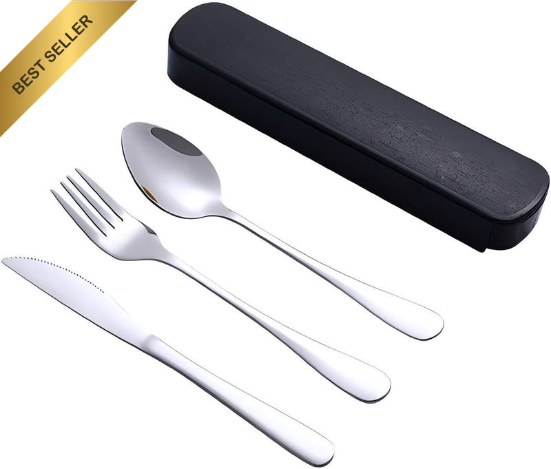 Portable Stainless Steel Cutlery Set with Storage Case - Durable Travel Utensils
