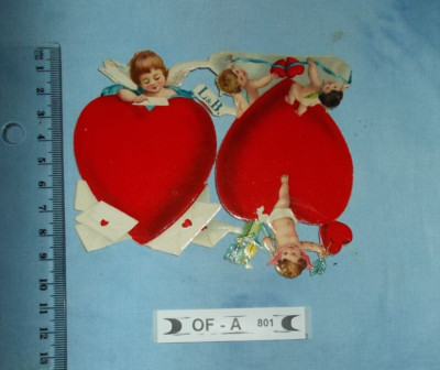 TB 2 Herzen mit Engel , alte Glanzbilder, Oblaten, Scraps, L&B, 3D, OF-A801