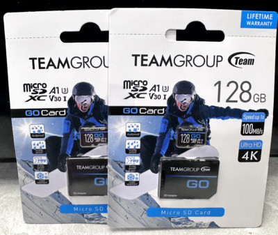 2-Pack TEAMGROUP GO Card 128GB Micro SD XC UHS-I U3 V30 4K