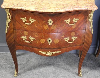 Lovely Pair of Louis XV Style Bronze Mounted Marble Top Bedside Commodes 1890