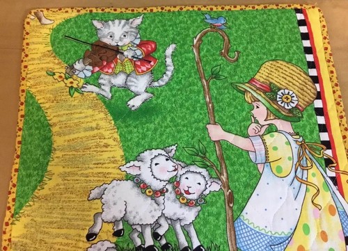 Small Doll Crib Quilt Or Wall Hanging, Nursery Rhyme, Mary, Lamb, Cat, Fiddle