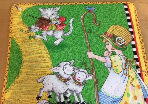 Small Doll Crib Quilt Or Wall Hanging, Nursery Rhyme, Mary, Lamb, Cat, Fiddle