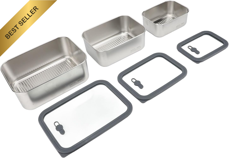 Airtight Stainless Steel Food Storage Container Set with Glass Lid for Meal Prep