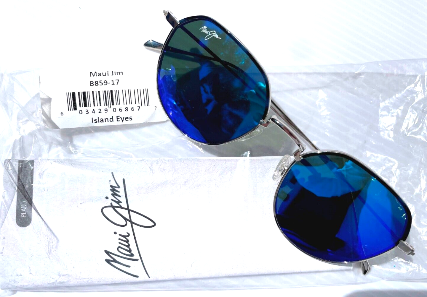 Pre-owned Maui Jim Island Eyes Matte Silver Polarized Blue Lens Sunglass B859-17