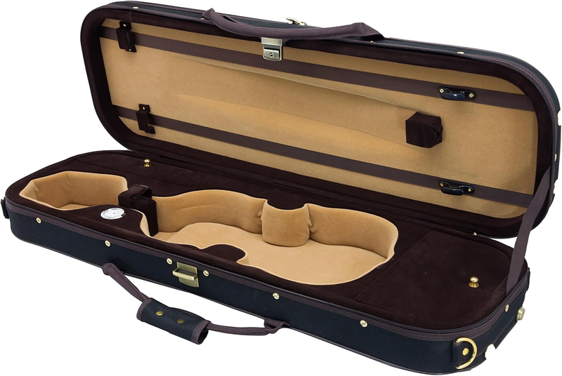 VNCQF24-4/4 Violin Oblong Case Lightweight with Hygrometer, Black/Brown Khaki Color