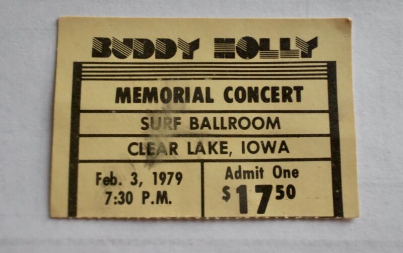Buddy Holly  Memorial Concert Ticket Stub  Surf Ballroom,  Clear Lake, IA  1979