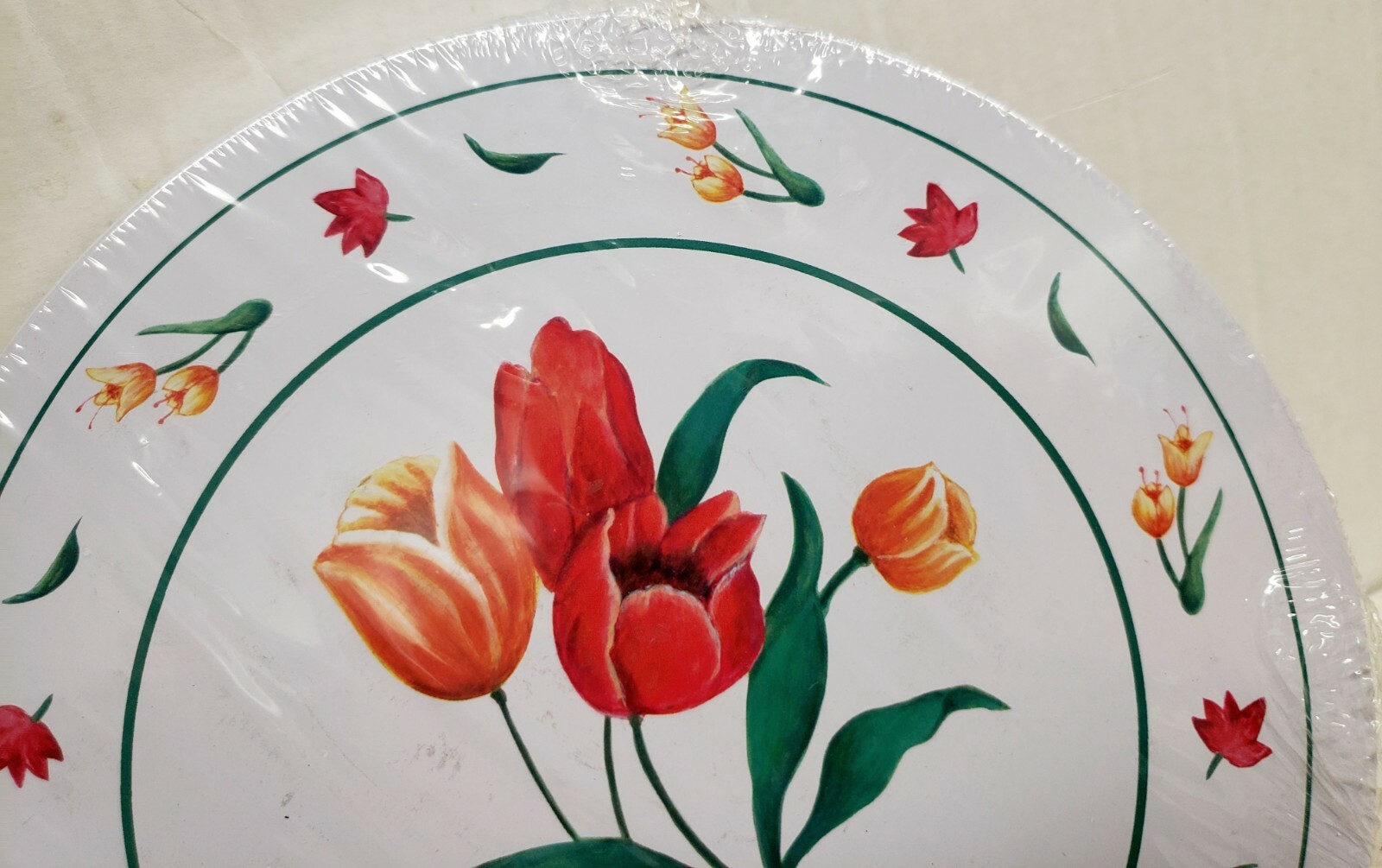 SET OF 4 TIN STEEL STOVETOP BURNER COVERS (2-10",2-8") FLOWERS, TULIPS, MBR