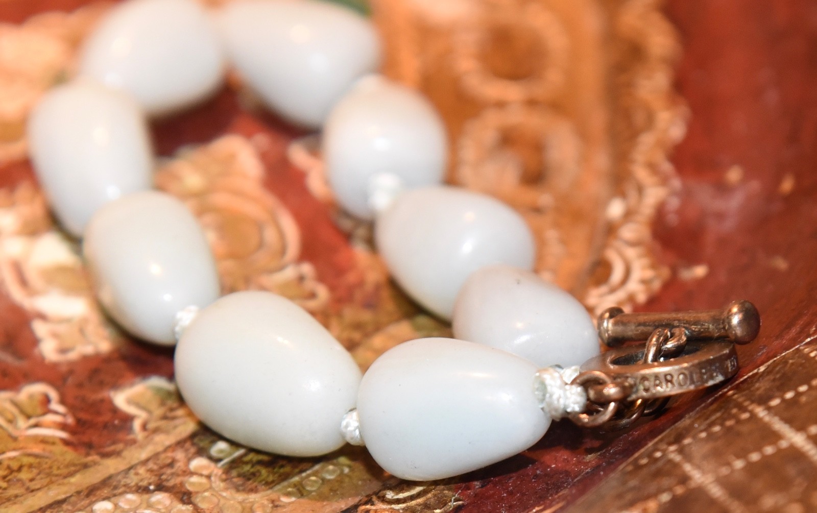 CAROLEE DESIGNER BRACELET PALE GREEN SERPENTINE STONE STERLING SILVER CLASP 925