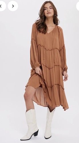 

Список желаний Apparel Платье миди Julie In The Moment в стиле бохо, размер S/M, Коричневый