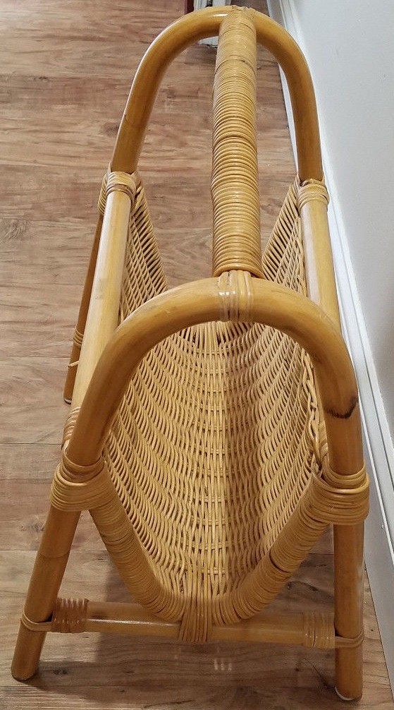 Retro Wood and Wicker Magazine Rack Beach Decor Tiki Bar MCM Mid Century Modern