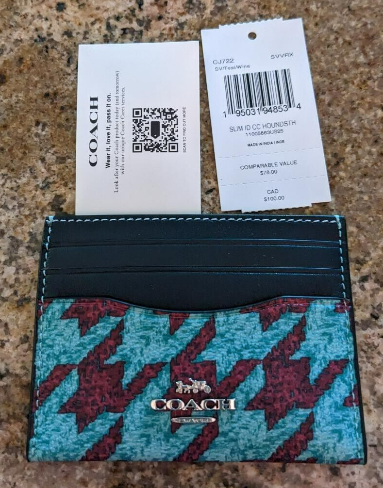 COACH CJ722 Slim Id Card Case Teal/Wine Leather NWT | eBay COACH CJ722 Slim Id Card Case Teal/Wine Leather NWT | eBay
