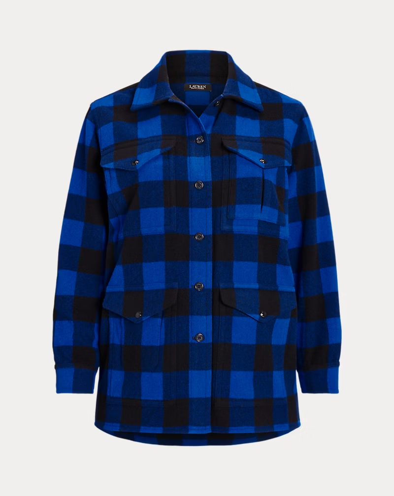 Lauren Ralph Lauren Buffalo Check Twill Shirt Jacket Women's 18 Blue/Black L/S - Picture 1 of 20