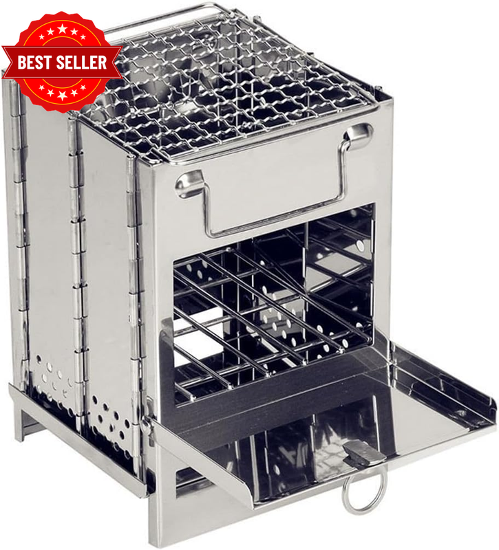 Stainless Steel Foldable Firewood Stove – Compact Outdoor Camping BBQ Grill, Por