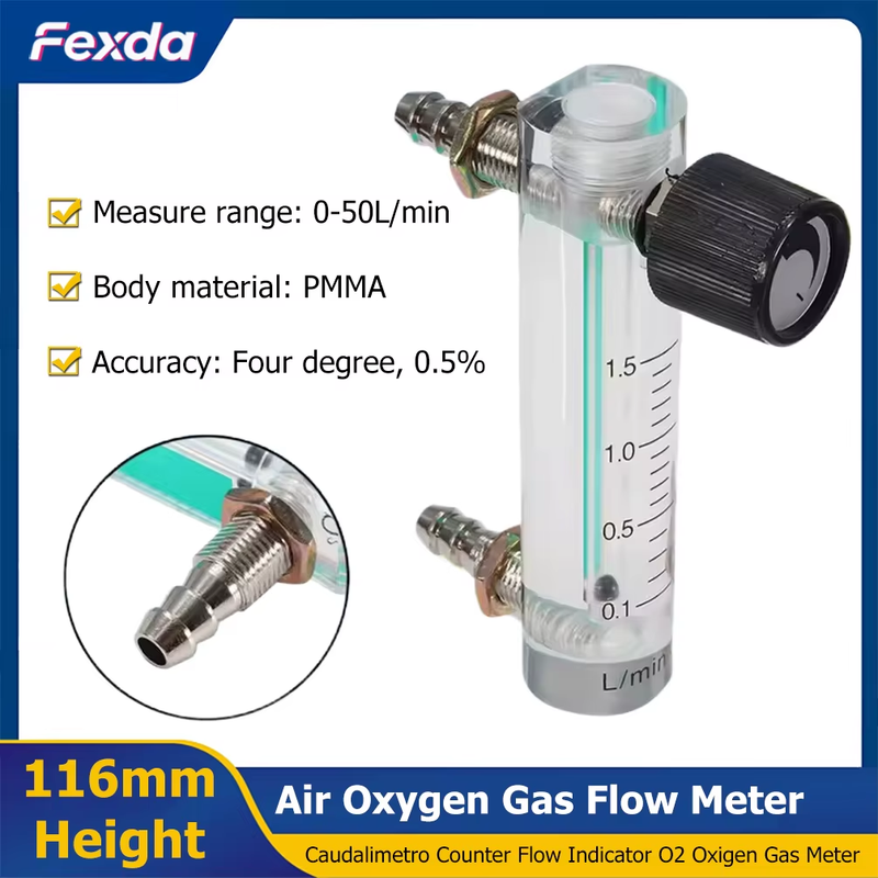 116mm Air Oxygen Gas Flow Meter Flowmeter Caudalimetro Counter Flow Indicator O2