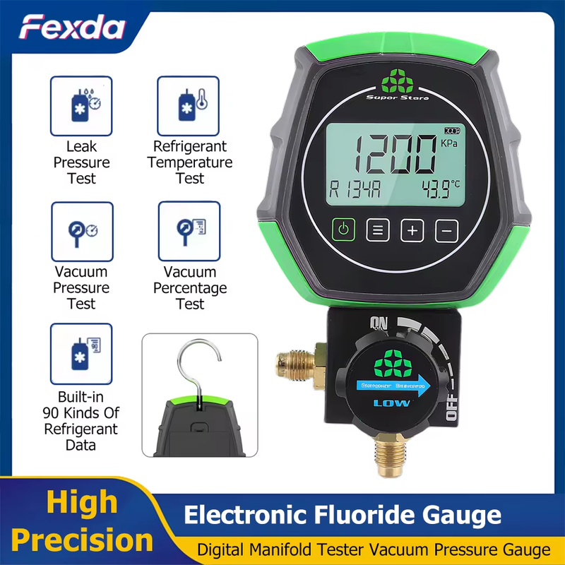 New Electronic Fluoride Gauge Digital Display Manifold Tester Refrigerant Vacuum
