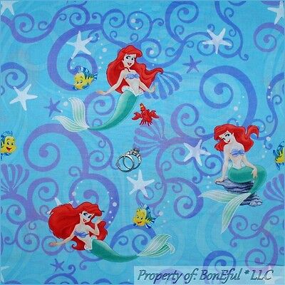 BonEful Fabric Cotton Quilt Disney Little Mermaid GIRL Beach Star Fish Kid SCRAP