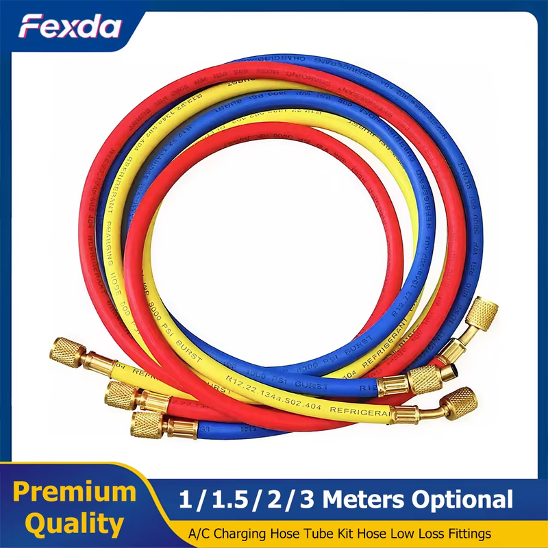 3000psi A/C Charging Hose Tube Kit Hose Low Loss Fittings for R134A R12 R22 Refr