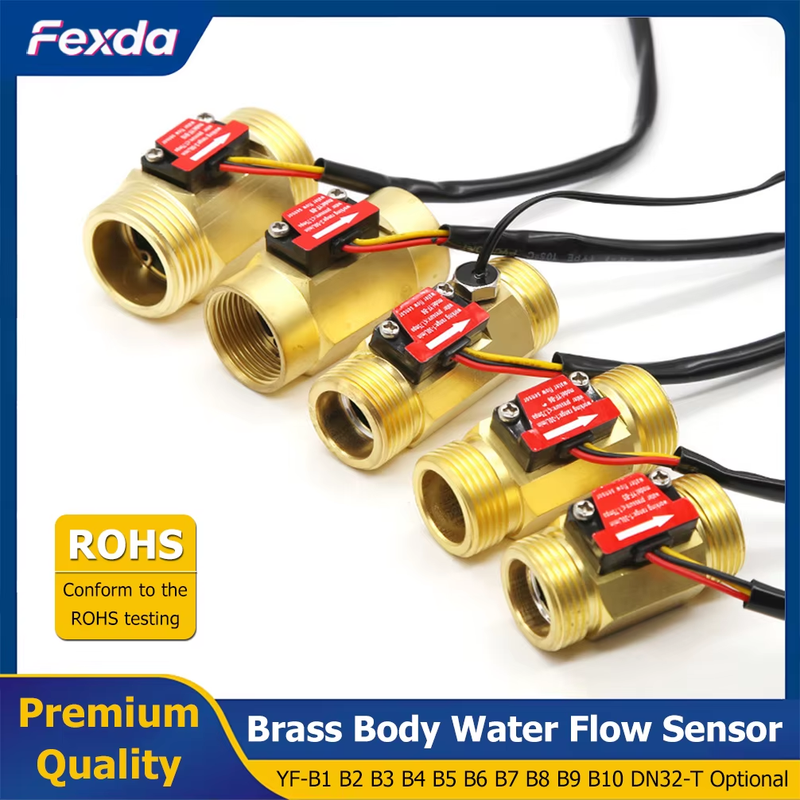 Water Flow Sensor Hall Effect Flow Meter Brass Valve Body Liquid Flow Rate Senso