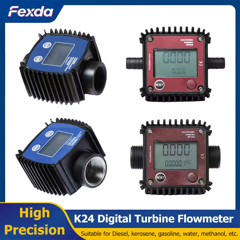 K24 Electronic Turbine Flow Meter Plastic Stainless Thread High Precision Digita