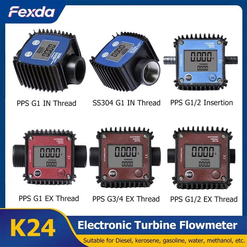 K24 Electronic Turbine Flow Meter Digital Fuel Oil Diesel Water Urea Gear Flowme