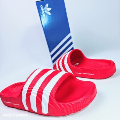 Adidas Adilette 22 Slides Men's US 14 Red White 3 Stripes Comfort Lifestyle New