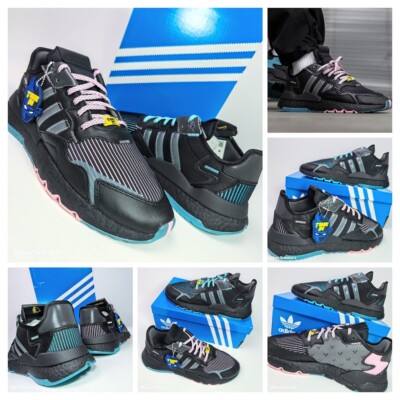 Adidas US 14 Men Black/Grey/Pink/Aqua Retro Collab Ninja Nite Jogger Q47198 NIB