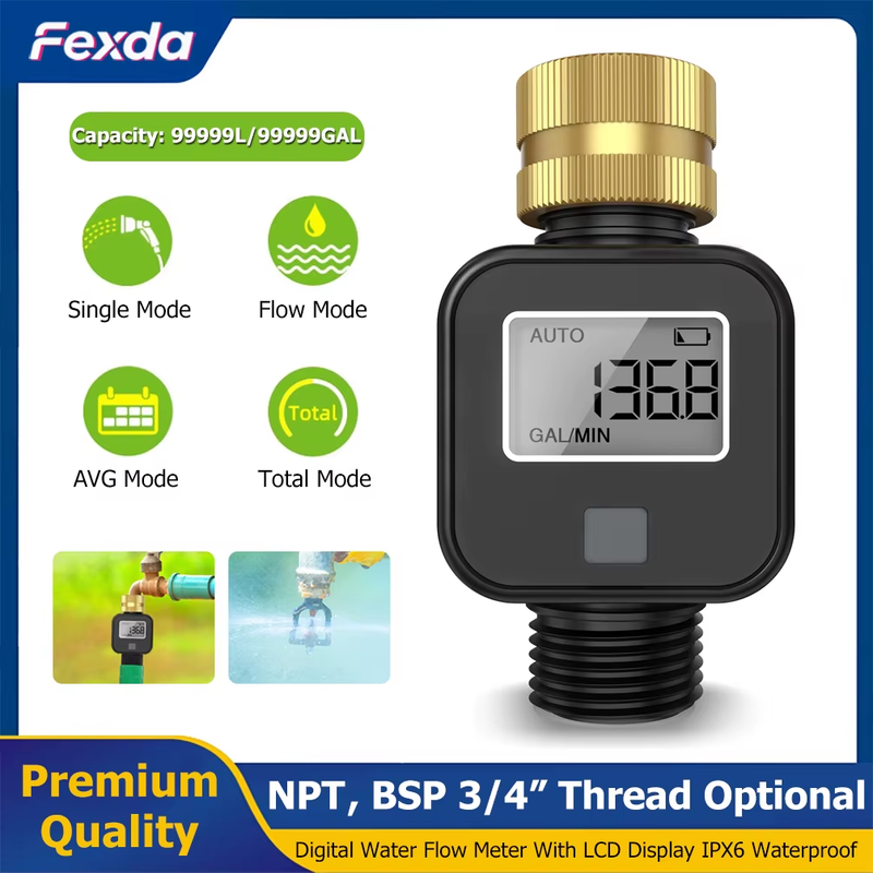 Digital Water Flow Meter High Accuracy Waterproof Measure Water Consumption and