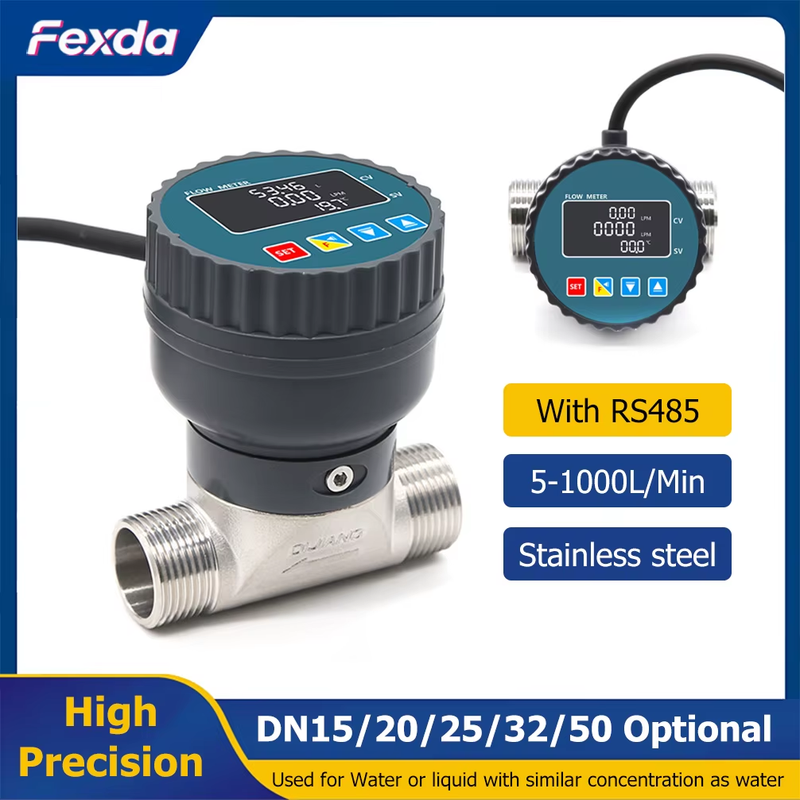 RS485 Stainless Steel Digital Display Flow Meter High Precision Liquid Water Flo
