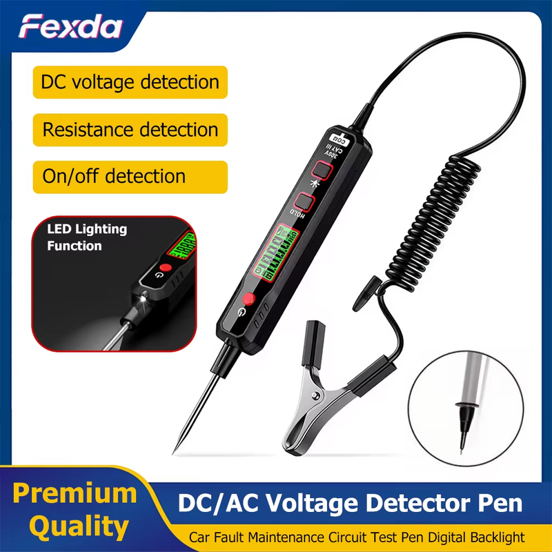DC/AC Voltage Detector Car Fault Maintenance Circuit Test Pen Digital Display Ba
