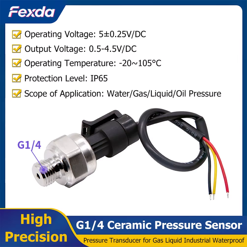 G1/4 Ceramic Pressure Sensor High Precision Compact Pressure Transducer for Wate