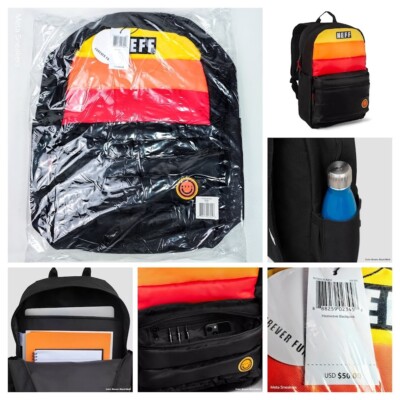 Neff Puffer Backpack Black Orange Yellow Red Travel School Laptop Day Bag Retro