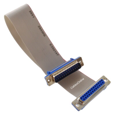 DB25 Male to DB25 Female 25-wire 28AWG Flat Ribbon Cable