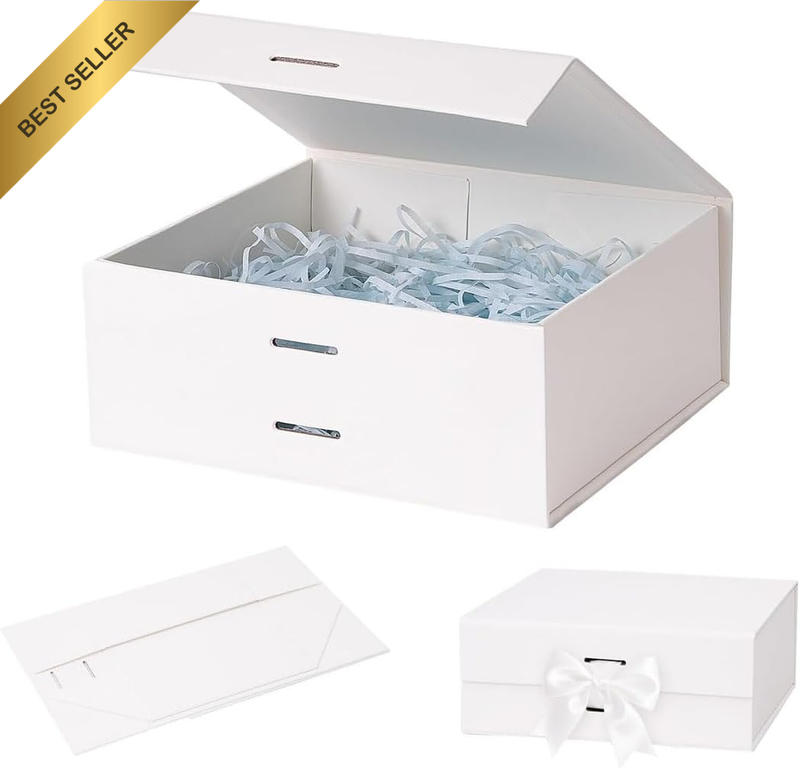 2 Pack White Gift Box with Lids, 29X22X10.5Cm Paper Gift Box with Ribbons Brides