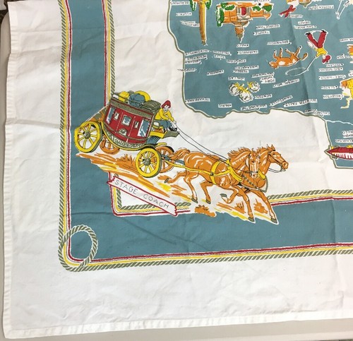 Souvenir TEXAS State Map Cotton Tablecloth Alamo US Navy Oil Cowboy