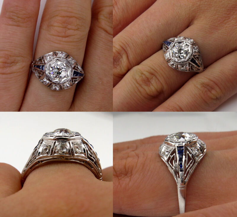 4ct Round Simulated Diamond Sapphire Art Deco Stylish Ring 14k White Gold Plated