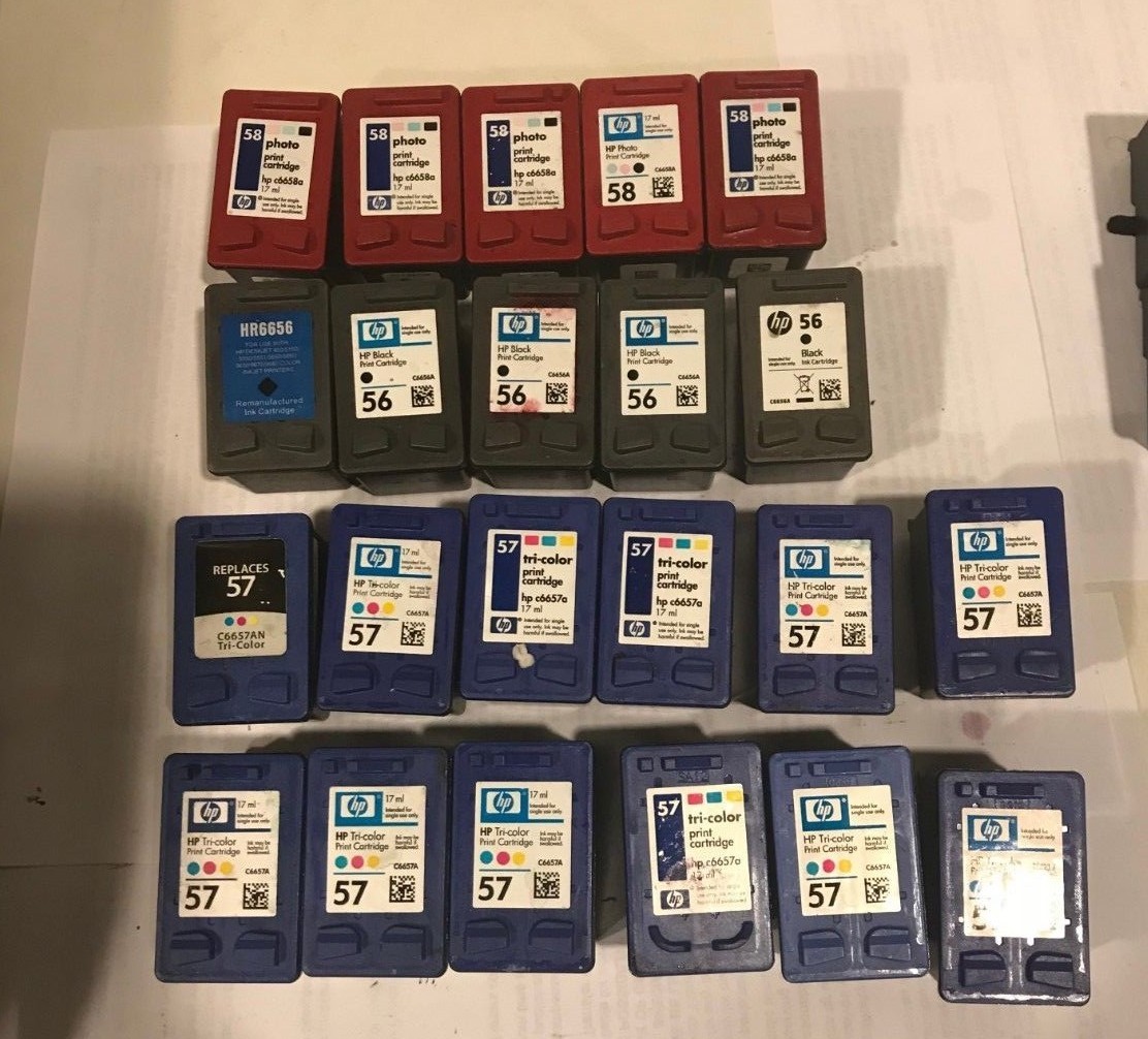Lot 25 HP 56 HP 57 HP 58 Black & Color Genuine Empty Ink Cartridges
