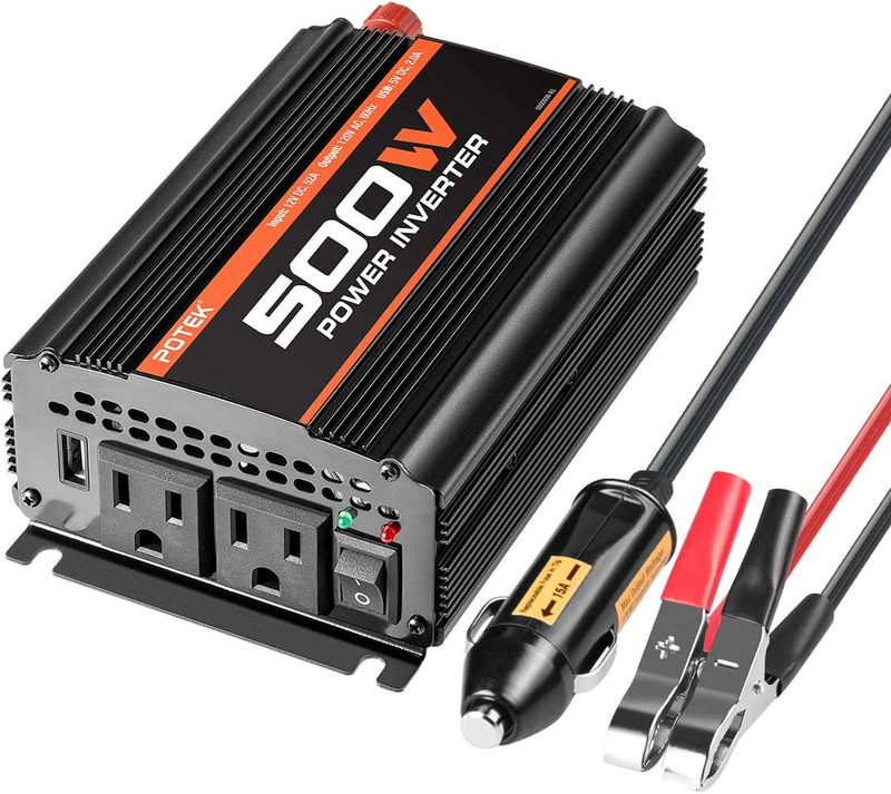 POTEK 500W Power Inverter/Car Inverter DC 12V to AC 110V Dual AC Charging Port a