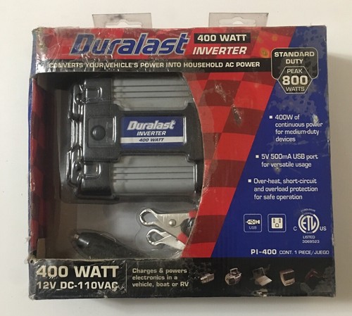 Duralast 400 Watt Power Inverter 12V DC- 110VAC Peak 800 watts PI-400 - GREAT
