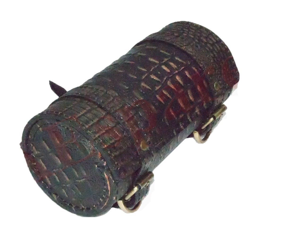 Genuine Black Golden Leather Tool Roll Bag Fits Harley Chopper Bobber  