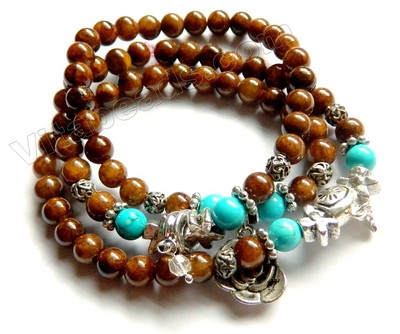 Triple Smooth Round Jade Beads Bracelet, 108 Mala Wood Beads Namaste Bracelet