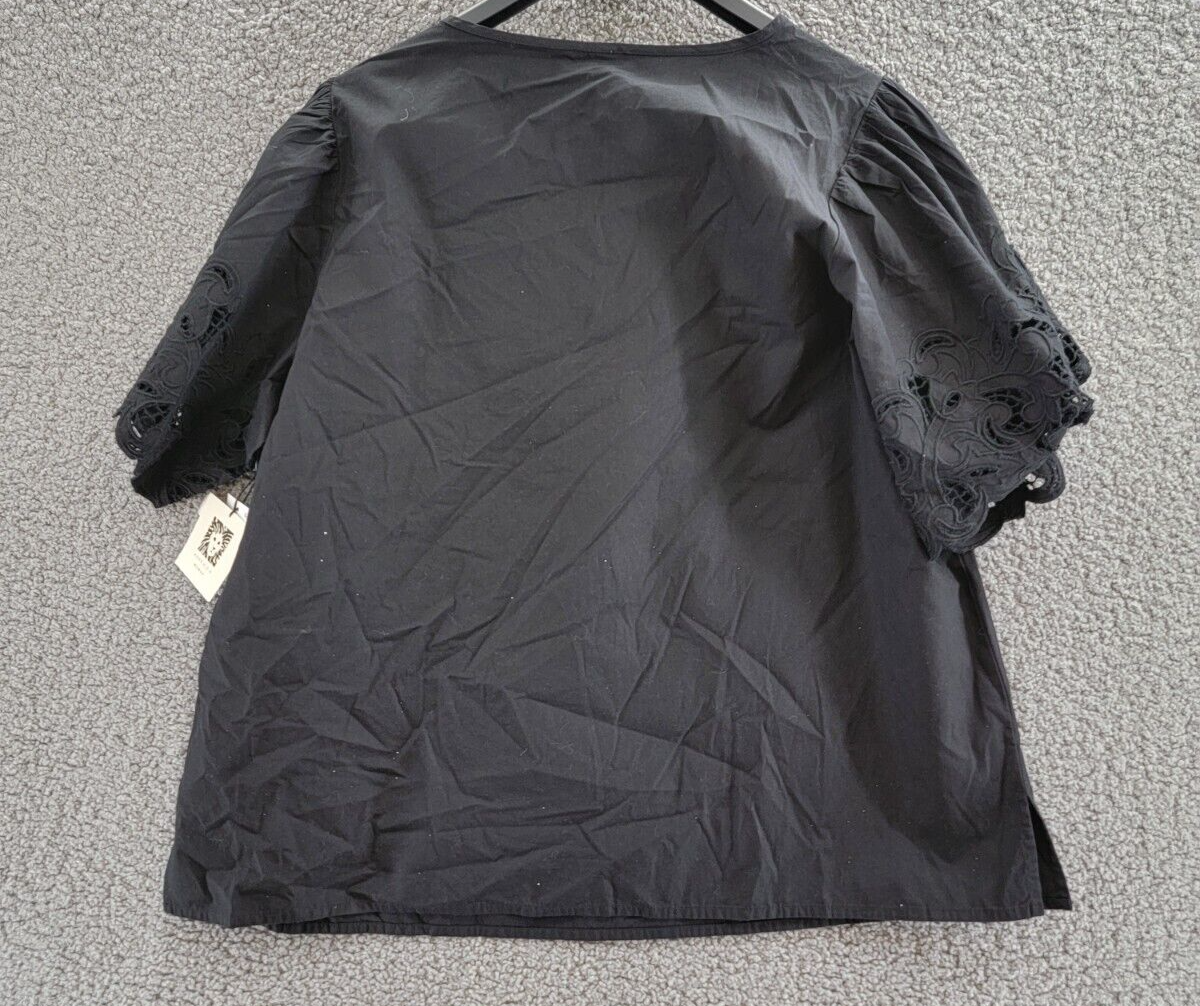 Anne Klein Open-Embroidery Tie-Neck Blouse Women's 1X Black Round Neck Pullover - Picture 9 of 15