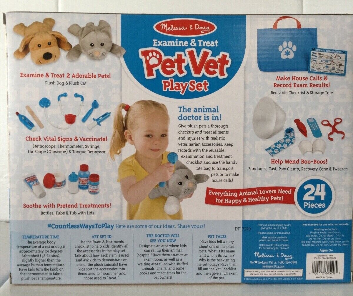 Melissa and Doug: 24 Piece Examine & Treat Pet Vet Play Set - Never Been Open