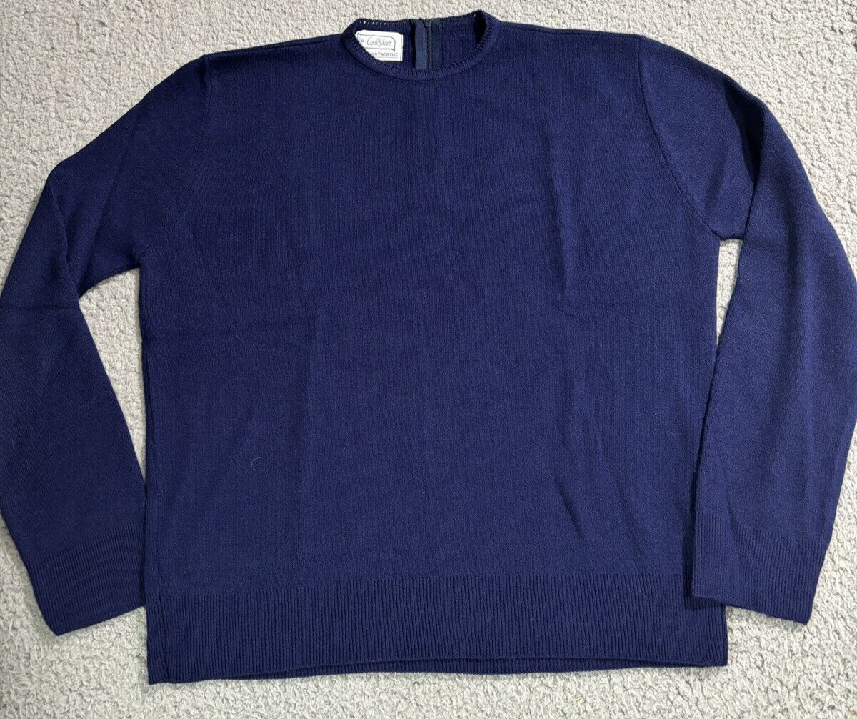 Vintage Carol Brent Womens Sweater Orlon Acrylic Pullover Blue Back Zipper