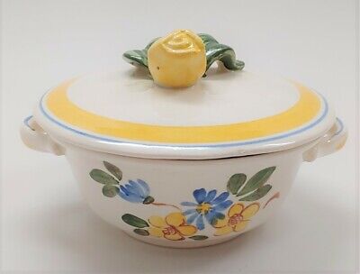 JACOBEAN Tureen, Vegetable Bowl Fruit Salad Bowl, 1900s Antique Dishes VINTAGE Cream And Green Trim Covered Bowl,
