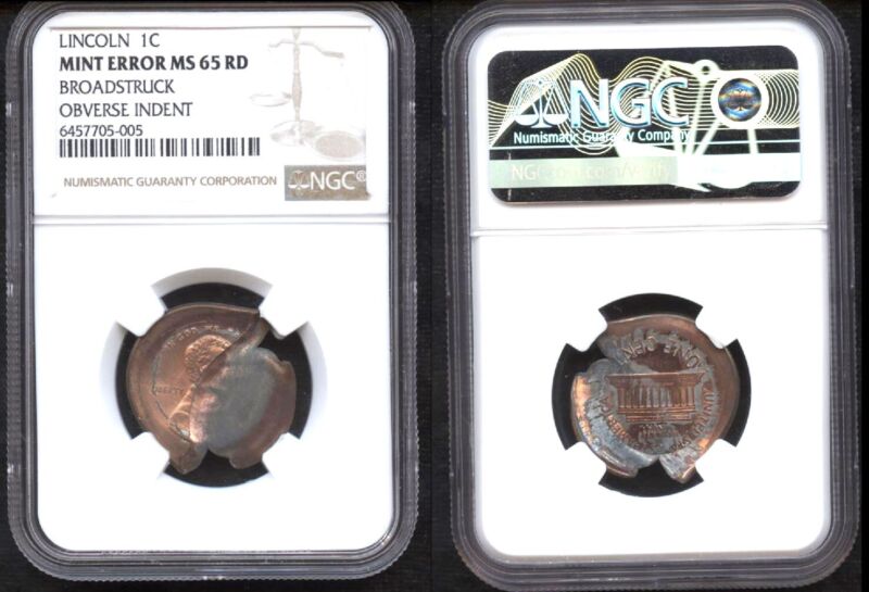 Lincoln 1c Mint Error Ngc Ms 65 Rd  Broadstruck Obverse Indent Lincoln Penny 