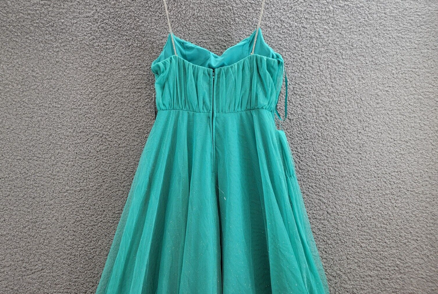 City Studio Jewel-Strap Glitter-Tulle Dress Juniors 9/10 Seafoam Belted Back Zip - Picture 11 of 16